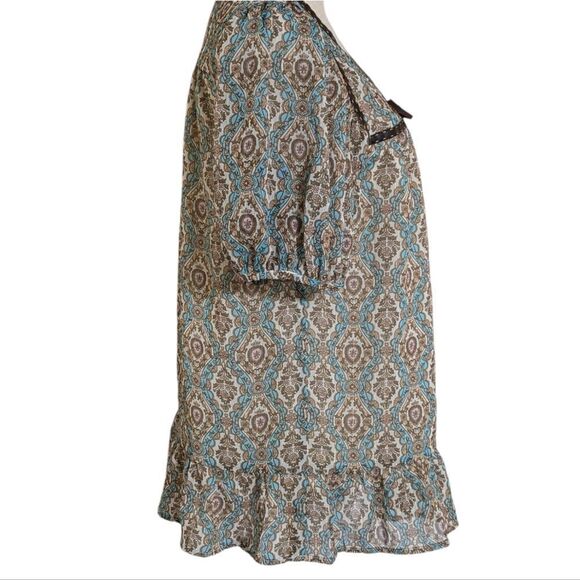 DKNY Jeans Blue Patterned Boho Babydoll Top - Picture 3 of 7